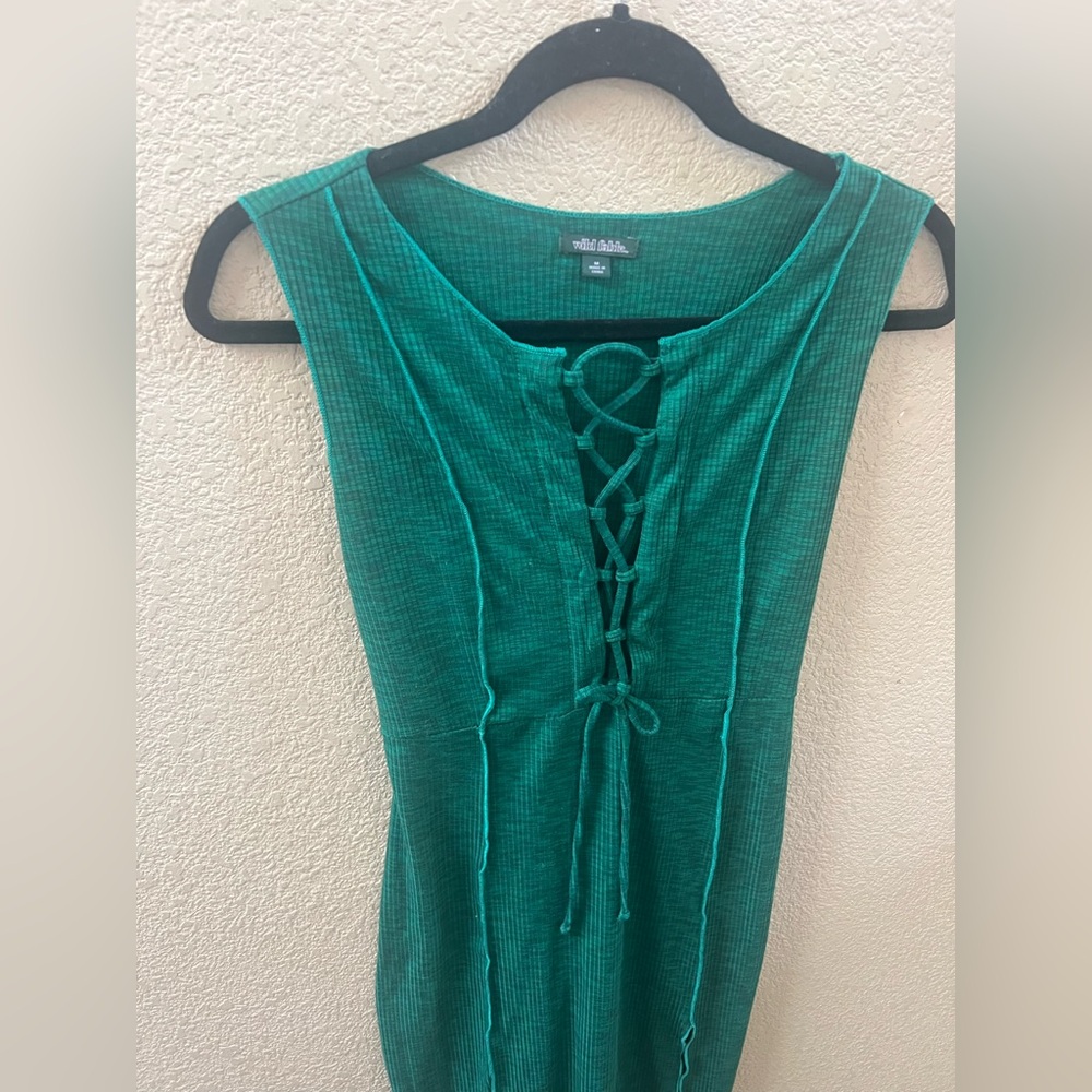Wild Fable—Green Sleeveless Lace-Up Adjustable Corset Maxi Dress—M